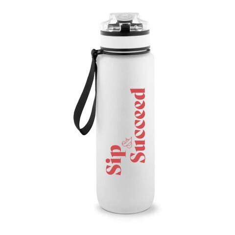 ERIKSSON. Flasche aus recyceltem PET (100 % rPET) mit motivierenden Sprüchen und Zeitmarkierungen, die zum Wassertrinken anregen Transparent