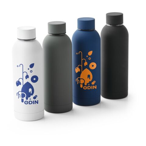 ODIN. Trinkflasche aus Edelstahl (36% recycelt) (550 mL) mit gummierter Oberfläche Schwarz | ohne Werbeanbringung | Nicht verfügbar | Nicht verfügbar | Nicht verfügbar