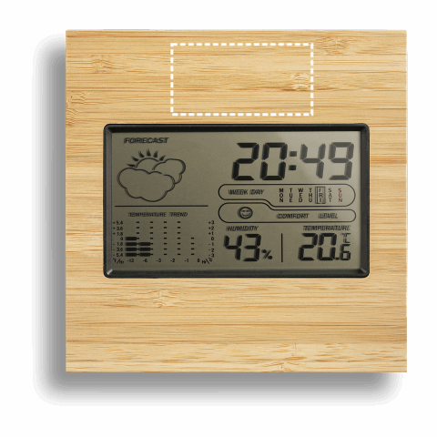 BROMLEY. Tischwetterstation mit LCD-Bildschirm aus ABS und Bambus schwarz | ohne Werbeanbringung | Nicht verfügbar | Nicht verfügbar | Nicht verfügbar