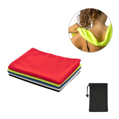 BERNAL. Sporthandtuch aus recyceltem Polyester (100% rPET) dient zur Erfrischung mit Vliesstoffbeutel Schwarz | ohne Werbeanbringung