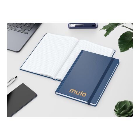 Notizbuch Hardcover Easy-Book Vollkaro Gummiband schmal A5 Dunkelblau | DIN A5 | ohne Werbeanbringung | Goldprägung inkl.
