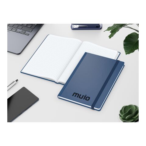 Notizbuch Hardcover Easy-Book Vollkaro Gummiband schmal A5 Dunkelblau | DIN A5 | ohne Werbeanbringung | Prägung schwarz-glänzend inkl.