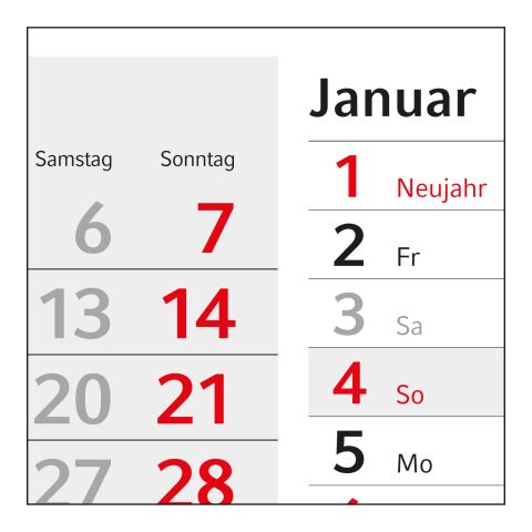 4-Monatskalender Einblatt Konzept 4 Post mit Streifenkalendarium Hellgrau | 300 × 600 mm | ohne Werbeanbringung