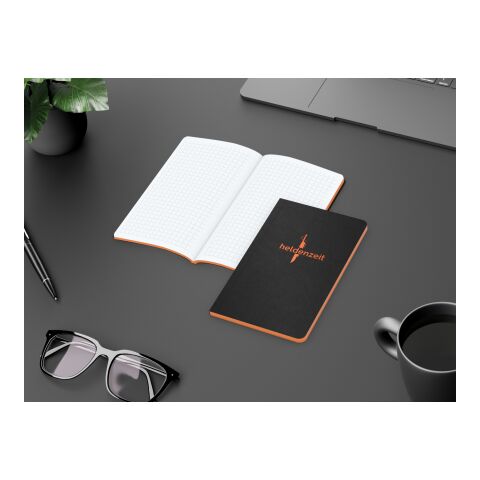 Notizbuch Tablet-Book Farbschnitt Naturkarton-Softcover schwarz Schwarz | 94 × 152 mm | ohne Werbeanbringung | orange/orange | 94 × 152 mm / Winkelkaro