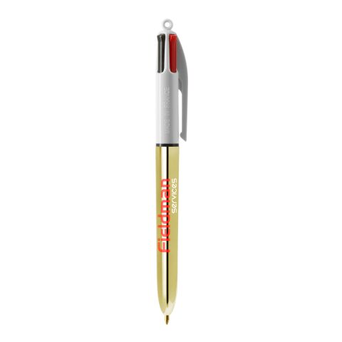 BIC® 4 Colours Shine Kugelschreiber Weiß-gold | 1-farbiger Siebdruck | Schaft-Rechts vom Clip | 30.00 mm x 43.00 mm