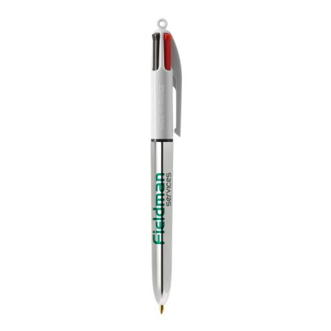 BIC® 4 Colours Shine Kugelschreiber Weiß-silber | 1-farbiger Siebdruck | Upper Part-gegenüber vom Clip | 22.00 mm x 10.00 mm