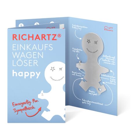 RICHARTZ® Einkaufswagenlöser Happy silber | ohne Werbeanbringung | ohne Werbeanbringung