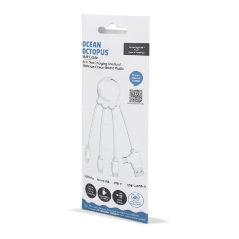 4009| Xoopar Eco Octopus Ladekabel Weiss | 1-farbiger Tampondruck | Seite 1 | 31 mm x 31 mm