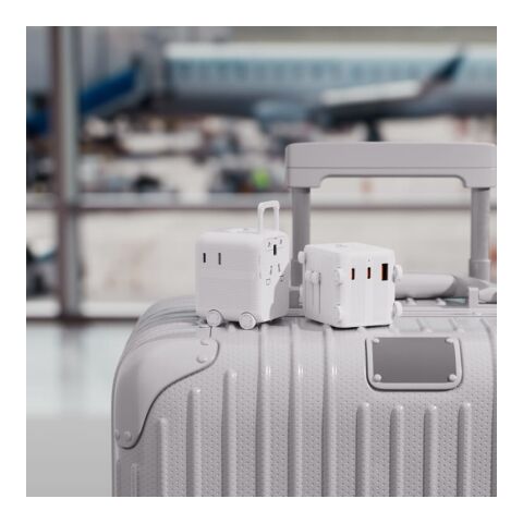 Xoopar Luggie GaN Weltreise-Adapter-Trolley Weiss | 1-farbiger Tampondruck | Vorderseite | 25 mm x 10 mm
