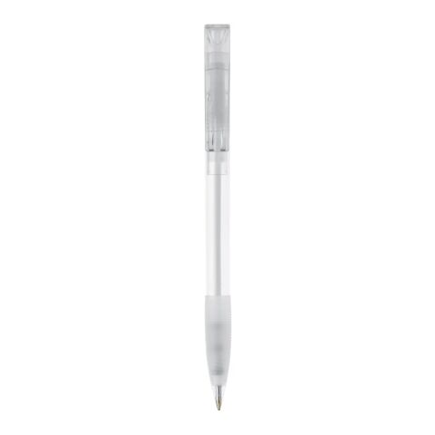 Kugelschreiber Nash Transparent mit Gummigriff Weiss-Weiss | 1-farbiger Siebdruck | 90° vom Clip | 33 mm x 25 mm | Nicht verfügbar