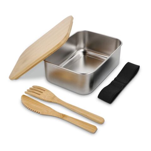 Edelstahl-Brotdose mit Bambusdeckel silber | ohne Werbeanbringung | Nicht verfügbar | Nicht verfügbar