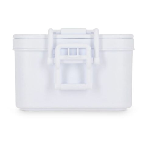 Doppelte Lunchbox mit Besteck Weiss | 1-farbiger Tampondruck | Deckel | 50 mm x 50 mm
