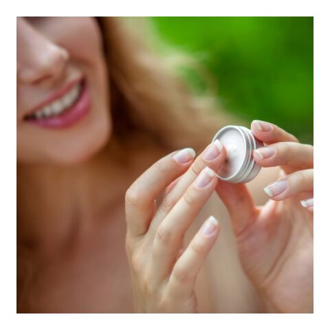 Runde Lippenbalsam-Dose aus recyceltem Aluminium Silber