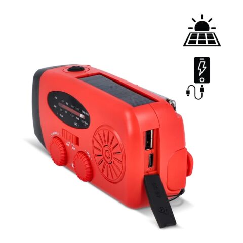 SafeSound Notfallradio Solar und Powerbank mit Handaufzug Rot Weiß | ohne Werbeanbringung | Nicht verfügbar | Nicht verfügbar