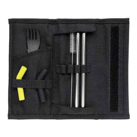 Tierra 2-teiliges Trinkhalm- und Besteckset schwarz | ohne Werbeanbringung | Nicht verfügbar | Nicht verfügbar