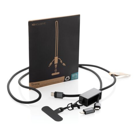 Terra duales Ladekabel aus RCS recyceltem PET mit Lanyard grau-schwarz | ohne Werbeanbringung | Nicht verfügbar | Nicht verfügbar