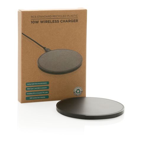 10W Wireless Charger aus RCS Standard recyceltem Kunststoff schwarz | ohne Werbeanbringung | Nicht verfügbar | Nicht verfügbar