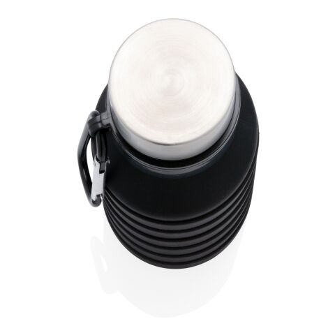 Auslaufgeschützte faltbare Silikonflasche schwarz | ohne Werbeanbringung | Nicht verfügbar | Nicht verfügbar