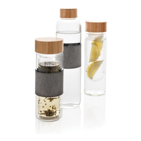 Impact Borosilikat-Glasflasche mit Bambusdeckel weiß-grau | ohne Werbeanbringung | Nicht verfügbar | Nicht verfügbar