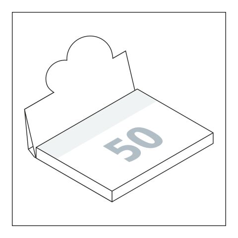Haftnotizblock Cover Pop-Up Aufsteller formgestanzt Karton-Umschlag 100 × 72 mm | 4C-Quality | ohne Werbeanbringung | großer Halbkreis mittig