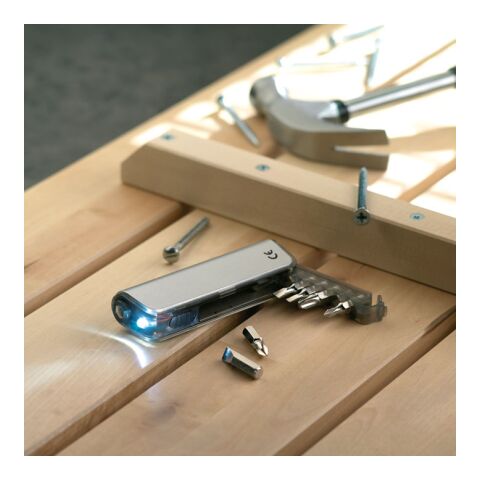 Taschenlampe mit Werkzeug transparent grau | ohne Werbeanbringung | Nicht verfügbar | Nicht verfügbar