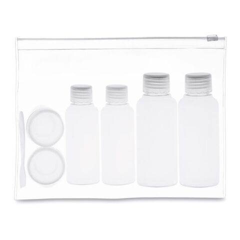 Kosmetiktasche mit Kunststoff-Flaschen transparent | ohne Werbeanbringung | Nicht verfügbar | Nicht verfügbar