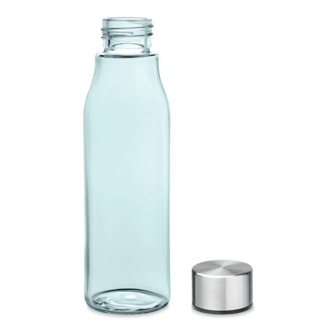 Trinkflasche Glas 500 ml mit Aluminium Verschluss transparent-blau | ohne Werbeanbringung | Nicht verfügbar | Nicht verfügbar | Nicht verfügbar