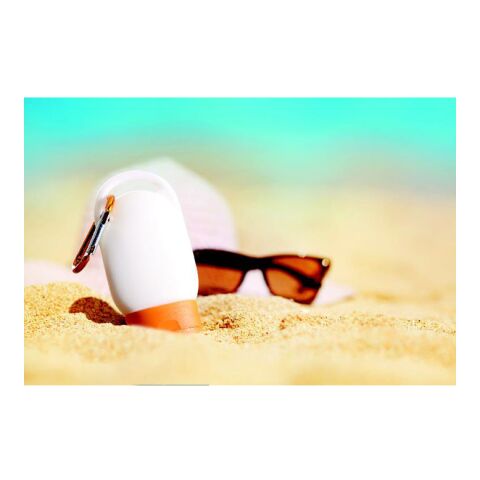 Sonnencreme mit Karabiner orange | ohne Werbeanbringung | Nicht verfügbar | Nicht verfügbar | Nicht verfügbar