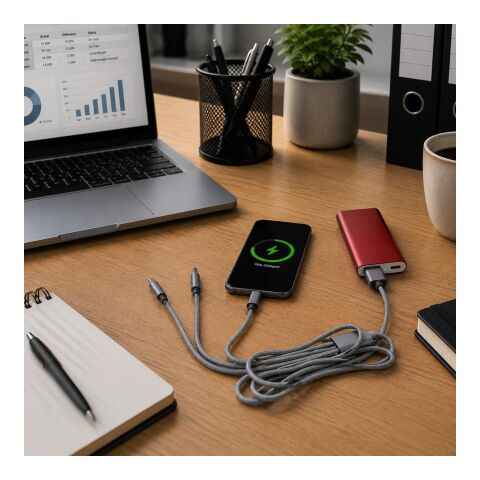 3-in-1 Ladekabel 'Belfast' aus Aluminium und Nylon Silber