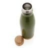 Vakuum Edelstahlflasche mit Deckel und Boden aus Bambus grün | ohne Werbeanbringung | Nicht verfügbar | Nicht verfügbar