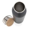 Moderne Stainless-Steel Flasche mit Bambusdeckel grau | ohne Werbeanbringung | Nicht verfügbar | Nicht verfügbar