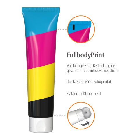 100 ml Tube - Sonnenmilch LSF 50 (sensitiv) - FullbodyPrint Weiß | Druck auf Tube vollflächig