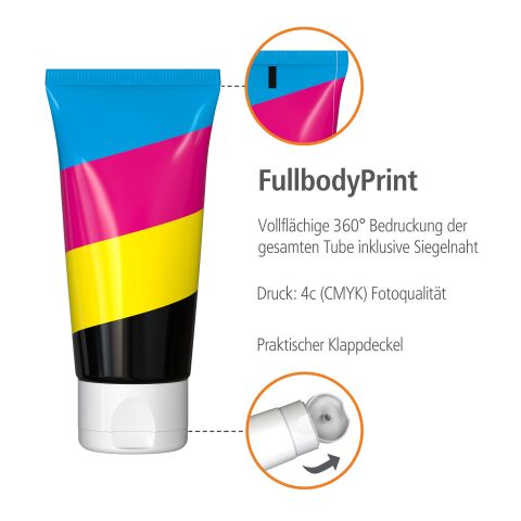 50 ml Tube - Fußbalsam &quot;Latschenkiefer&quot; - FullbodyPrint Weiß | ohne Werbeanbringung