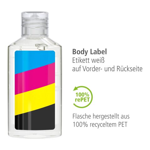 50 ml Flasche - Hände-Desinfektionsgel (DIN EN 1500) - Body Label Transparent | 4C &quot;Body Label&quot; glänzend