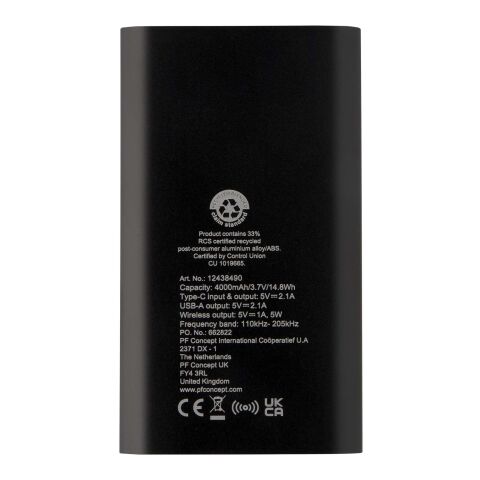 Juice 4000 mAh Typ-C kabellose Powerbank aus recyceltem Aluminium  schwarz