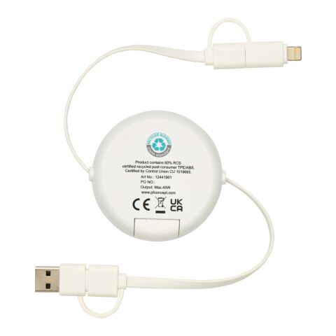 Chechia 100cm 5-in-1 Kabel aus recyceltem Kunststoff, einziehbar, für Datenübertragung und 45W Schnellladung mit Bambusdetails Standard | transparent | ohne Werbeanbringung | Nicht verfügbar | Nicht verfügbar