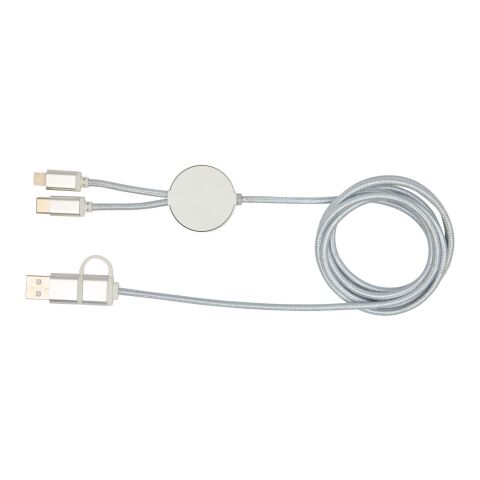 Alasia 150 cm 5-in-1 Kabel aus recyceltem Kunststoff für Datenübertragung und 27W Schnellladung Standard | Silber | ohne Werbeanbringung | Nicht verfügbar | Nicht verfügbar
