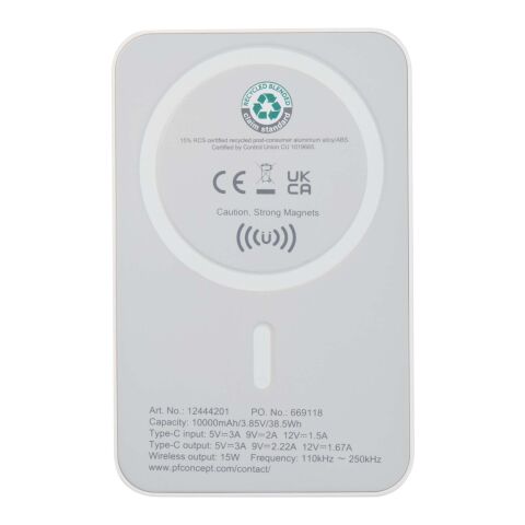 Acrab 15 W 10.000 mAh magnetische kabellose Powerbank mit 20 W PD aus recyceltem Kunststoff Standard | transparent weiss | ohne Werbeanbringung | Nicht verfügbar | Nicht verfügbar