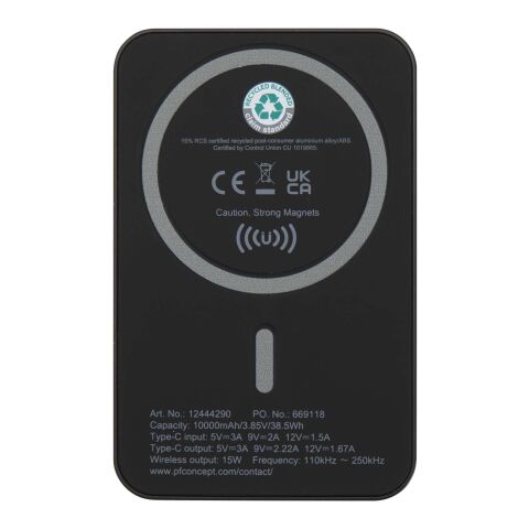 Acrab 15 W 10.000 mAh magnetische kabellose Powerbank mit 20 W PD aus recyceltem Kunststoff Standard | schwarz | ohne Werbeanbringung | Nicht verfügbar | Nicht verfügbar
