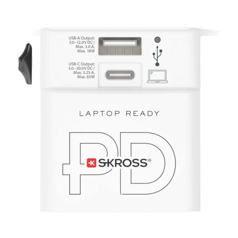 SKROSS® MUV AC65PD Reiseadapter mit USB-C Kabel  weiss