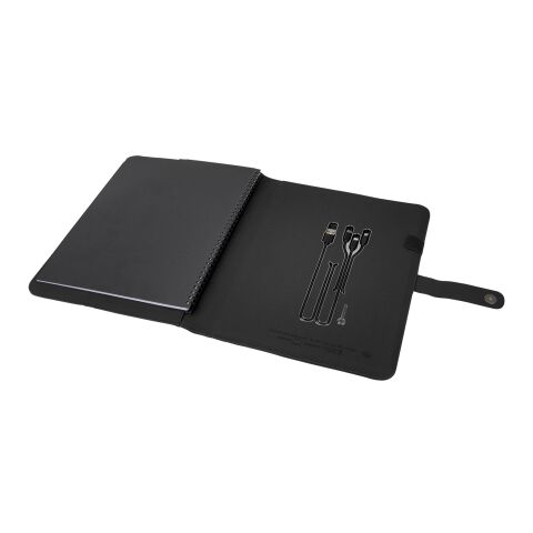 SCX.design O17 A4 Notizbuch Powerbank mit Leuchtlogo schwarz-weiss | ohne Werbeanbringung | Nicht verfügbar | Nicht verfügbar