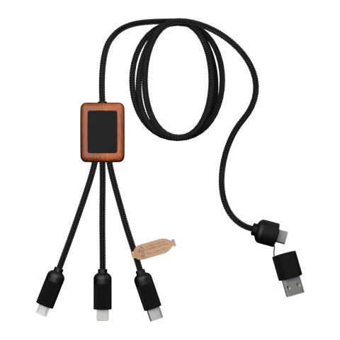 SCX.design C38 5-in-1 Ladekabel aus rPET in quadratischem Bambusgehäuse mit Leuchtlogo Standard | schwarz-holz | ohne Werbeanbringung | Nicht verfügbar | Nicht verfügbar