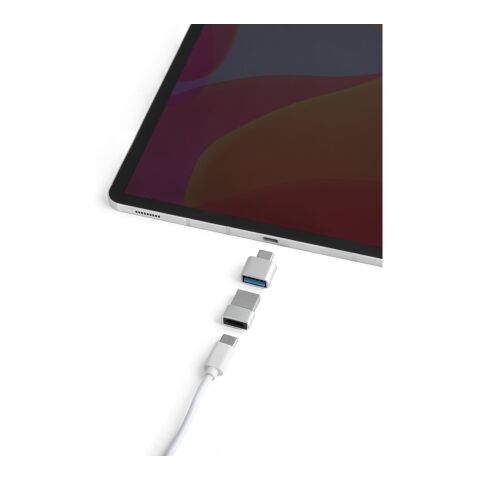 MINSKY. Set aus 2 Aluminium USB-A / USB-C Adaptern Satinsilber | ohne Werbeanbringung | Nicht verfügbar | Nicht verfügbar | Nicht verfügbar