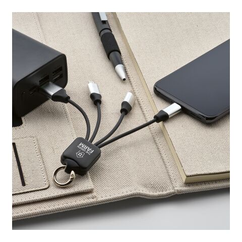 Sagan 4-in-1 Kabel aus rTPR. Mit hinterleuchtetem Logo und Aufhängeöse Schwarz | ohne Werbeanbringung | Nicht verfügbar | Nicht verfügbar | Nicht verfügbar