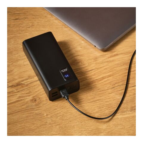 Hertz Powerbank aus rABS mit 30000 mAh. LED-Anzeige. Lädt auch Laptops Schwarz | ohne Werbeanbringung | Nicht verfügbar | Nicht verfügbar | Nicht verfügbar