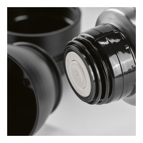 Loire Thermos aus recy.Edelstahl, 810 ml. Mit 2 Bechern und Karabiner Schwarz | ohne Werbeanbringung | Nicht verfügbar | Nicht verfügbar | Nicht verfügbar