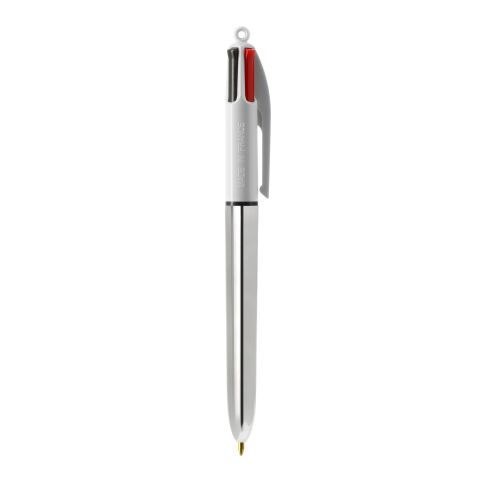 BIC® 4 Colours Shine Kugelschreiber Weiß-silber | 1-farbiger Siebdruck | Upper Part-gegenüber vom Clip | 22.00 mm x 10.00 mm
