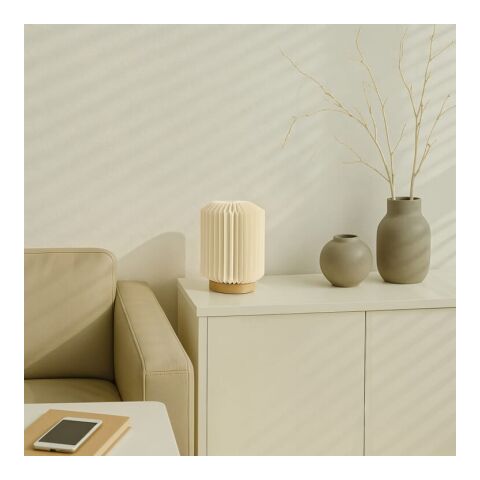 Coollux faltbare Papier LED-Lampe Aurora auf Holzsockel, 22cm Natur | Gravur | Sockel der Lampe | 80 mm x 15 mm