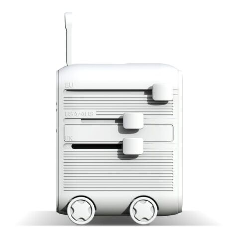 Xoopar Luggie GaN Weltreise-Adapter-Trolley Weiss | 1-farbiger Tampondruck | Vorderseite | 25 mm x 10 mm