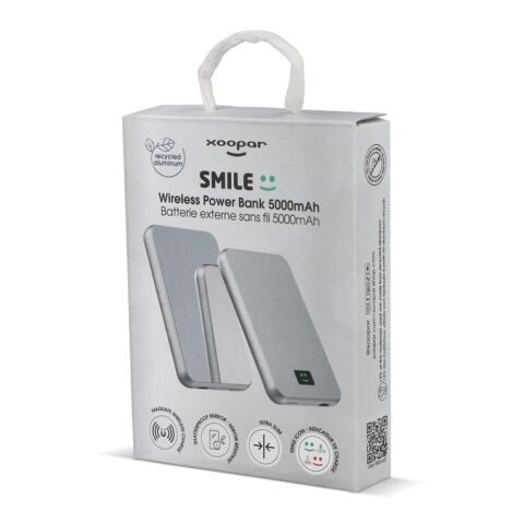 Xoopar Smile Wireless Mirror Powerbank Kompatibel mit MagSafe 5000mAh Hellgrau | Gravur | Rückseite | 60 mm x 75 mm